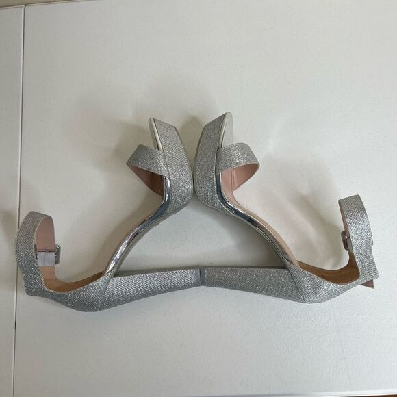 ShoeLand Cutesy Silver Sparkly Metallic Platform Ankle Strap High Heel Womens 11 - Picture 6 of 15